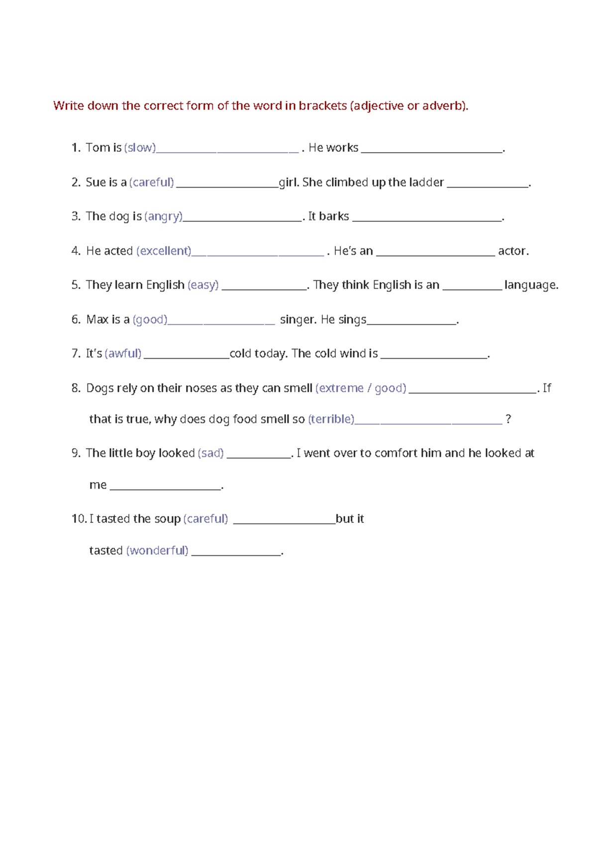 Adverb preposition - english - Write down the correct form of the word ...