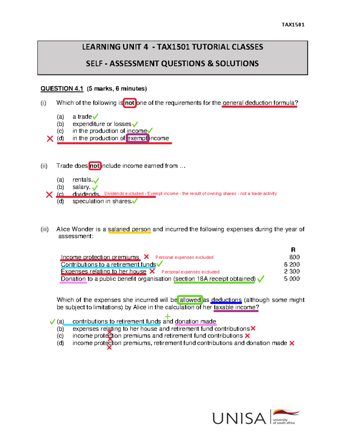 Tutorial Class Learning Unit 4 - Question Solutions - Highlighted And ...