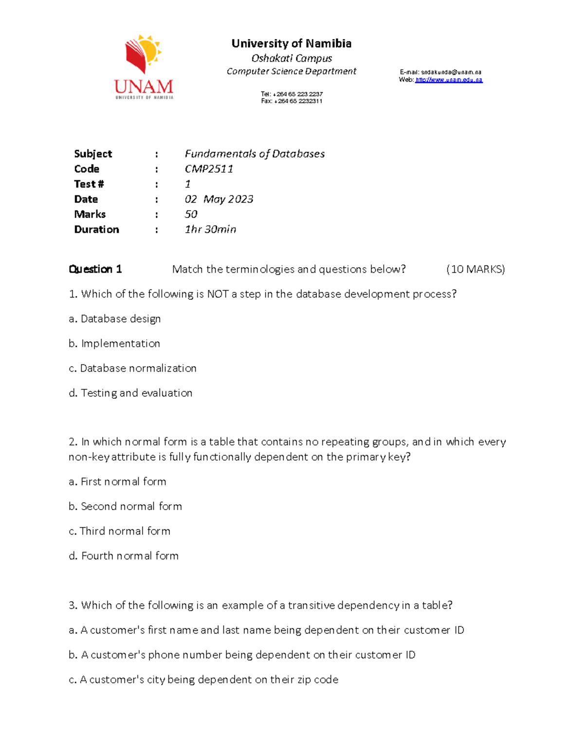 Test 2 v2 - none - University of Namibia Oshakati Campus Computer ...