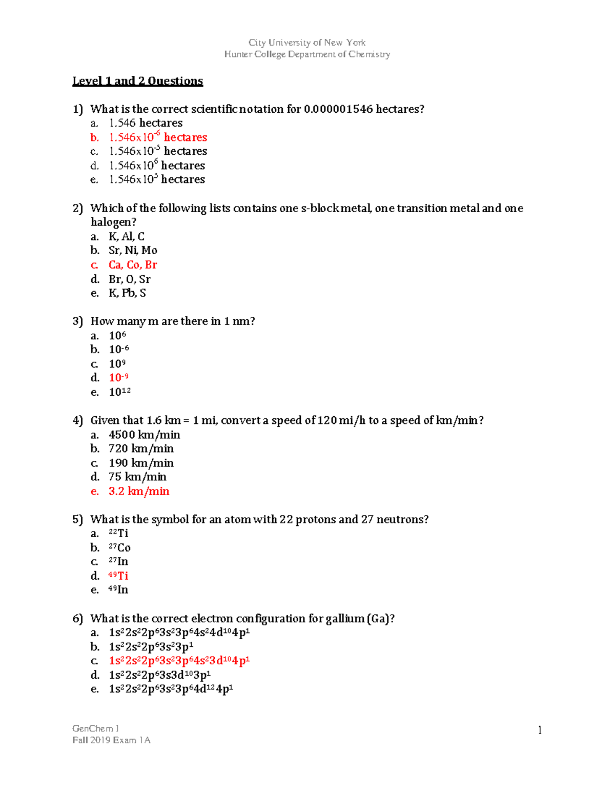 102f19 Exam1KEY - Practice Questions - Hunter College Department Of ...