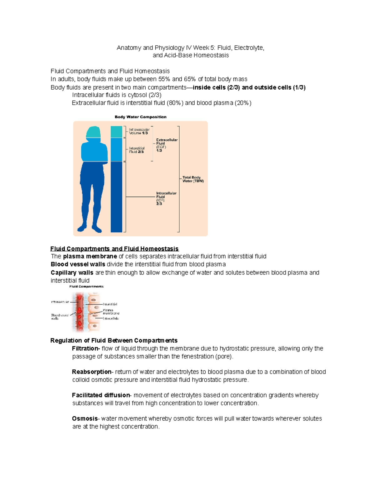 BIOS256 week 5 study guide - Anatomy and Physiology IV Week 5: Fluid ...