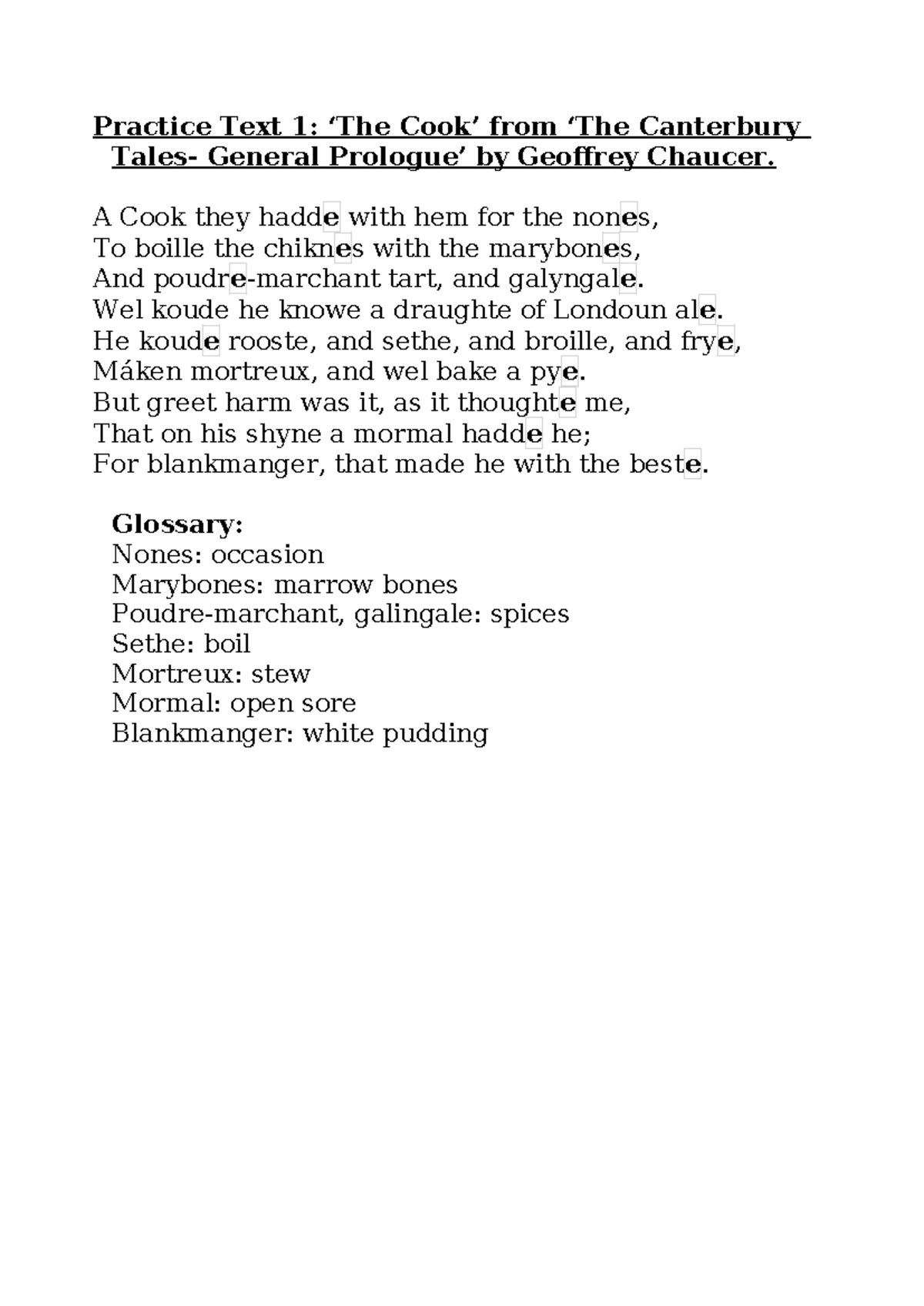 Practice Text 1 - kkkk - Practice Text 1: ‘The Cook’ from ‘The ...