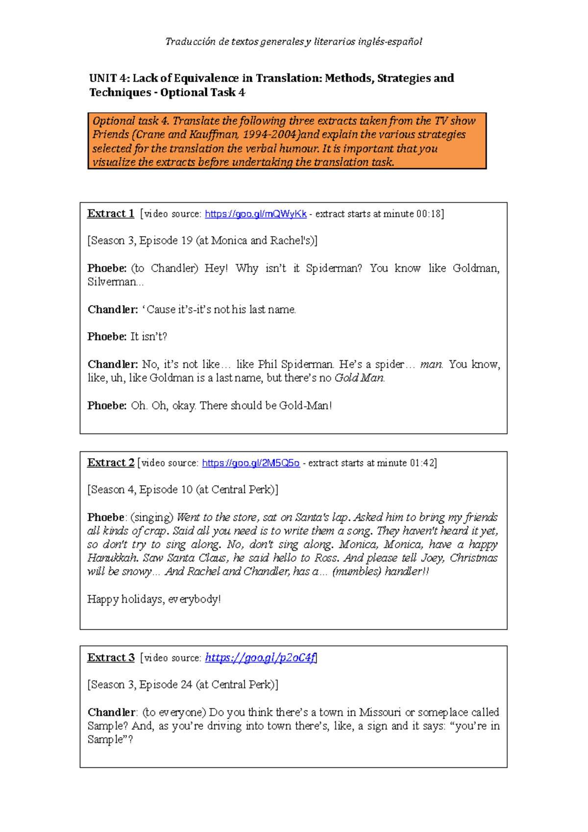 Optional Task 4 KEY - UNIT 4: Lack of Equivalence in Translation ...