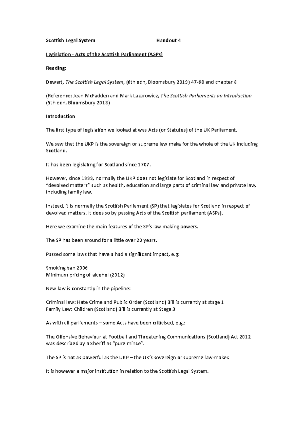 Handout 4- Acts Of Scottish Parliament - Scottish Legal System Handout ...