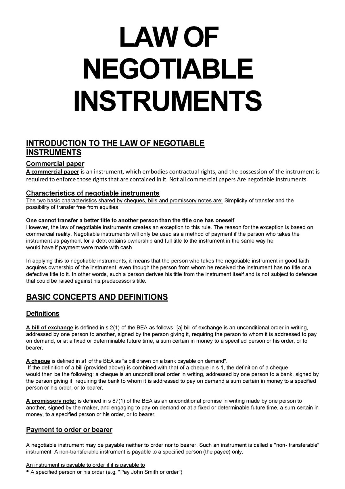 characteristics of negotiable instrument