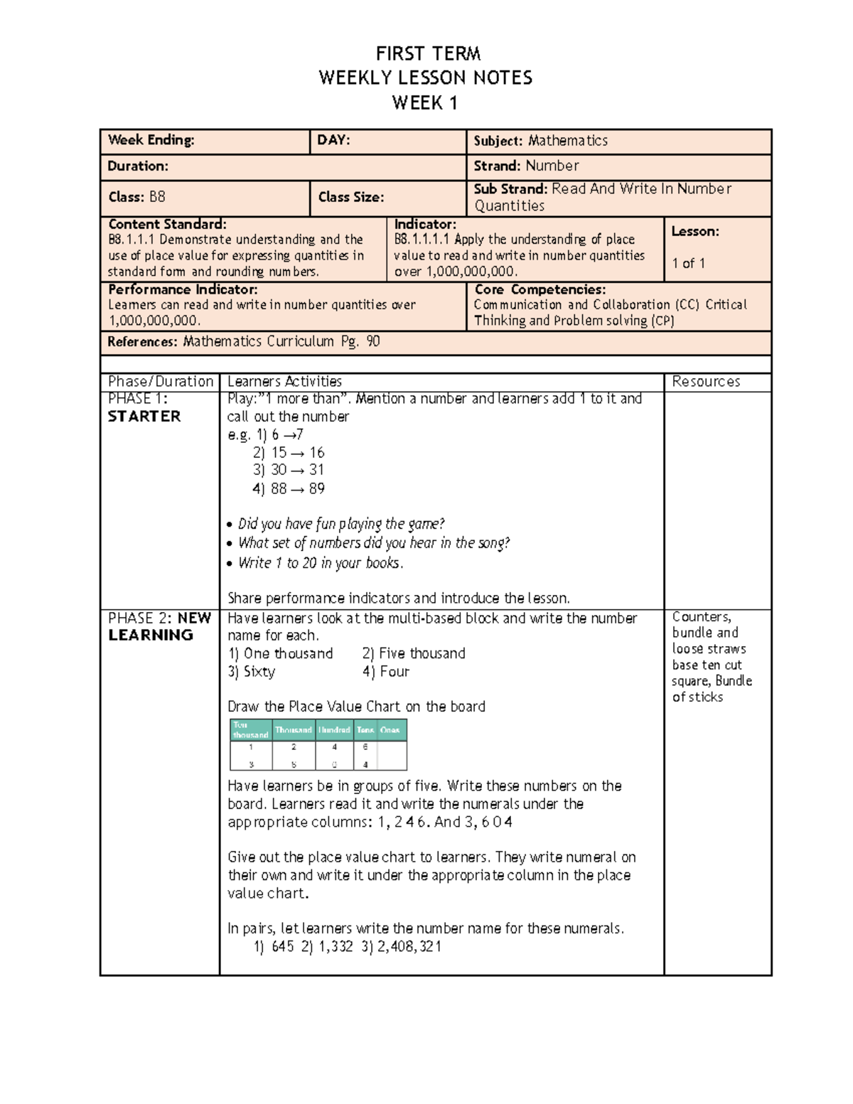 B8- Maths-WK1-1 merged - FIRST TERM WEEKLY LESSON NOTES WEEK 1 Week ...