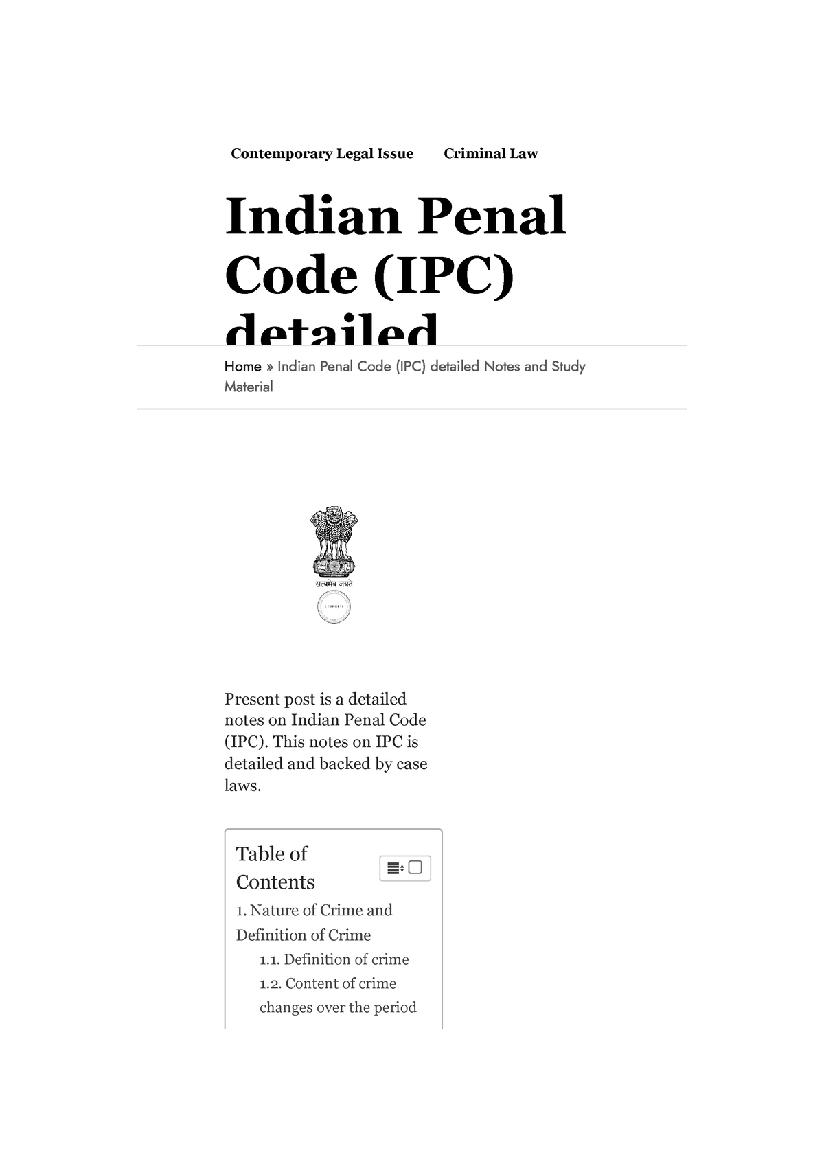 Indian Penal Code (IPC) Detailed Notes And Study Material - Lex Forti ...