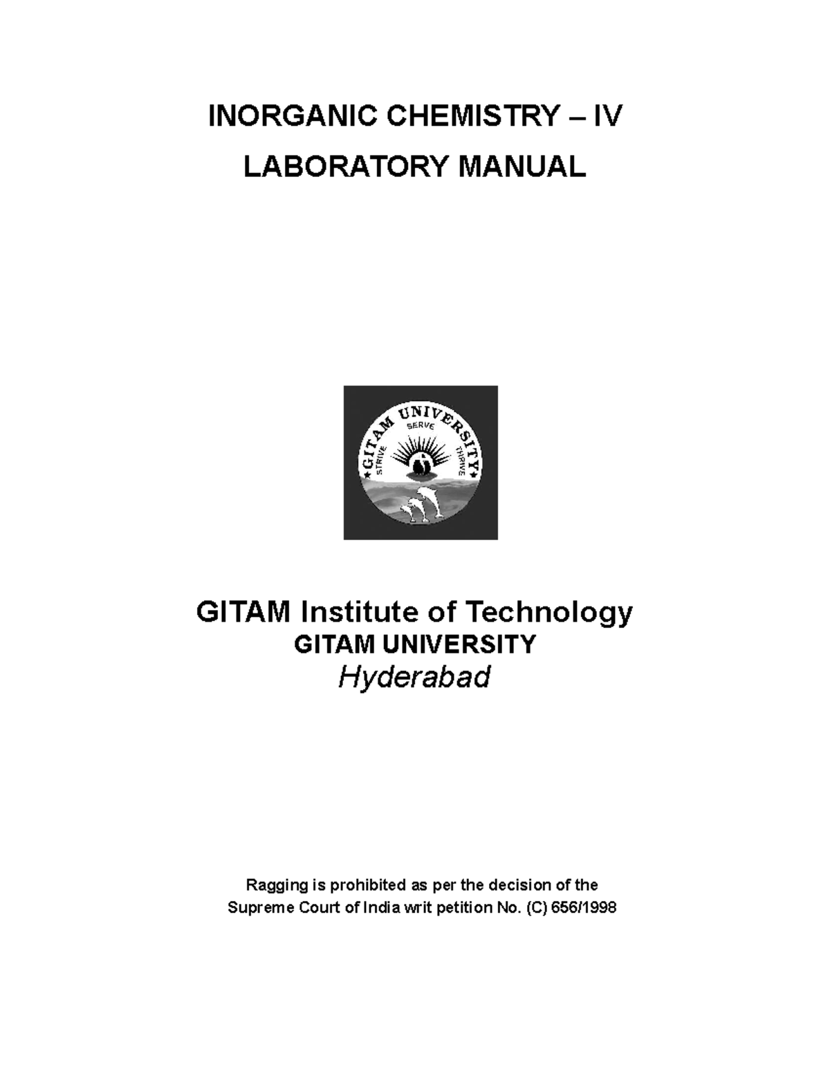 INORGANIC CHEMISTRY – IV LABORATORY MANUAL - (C) 656/ SCY 320 Inorganic ...