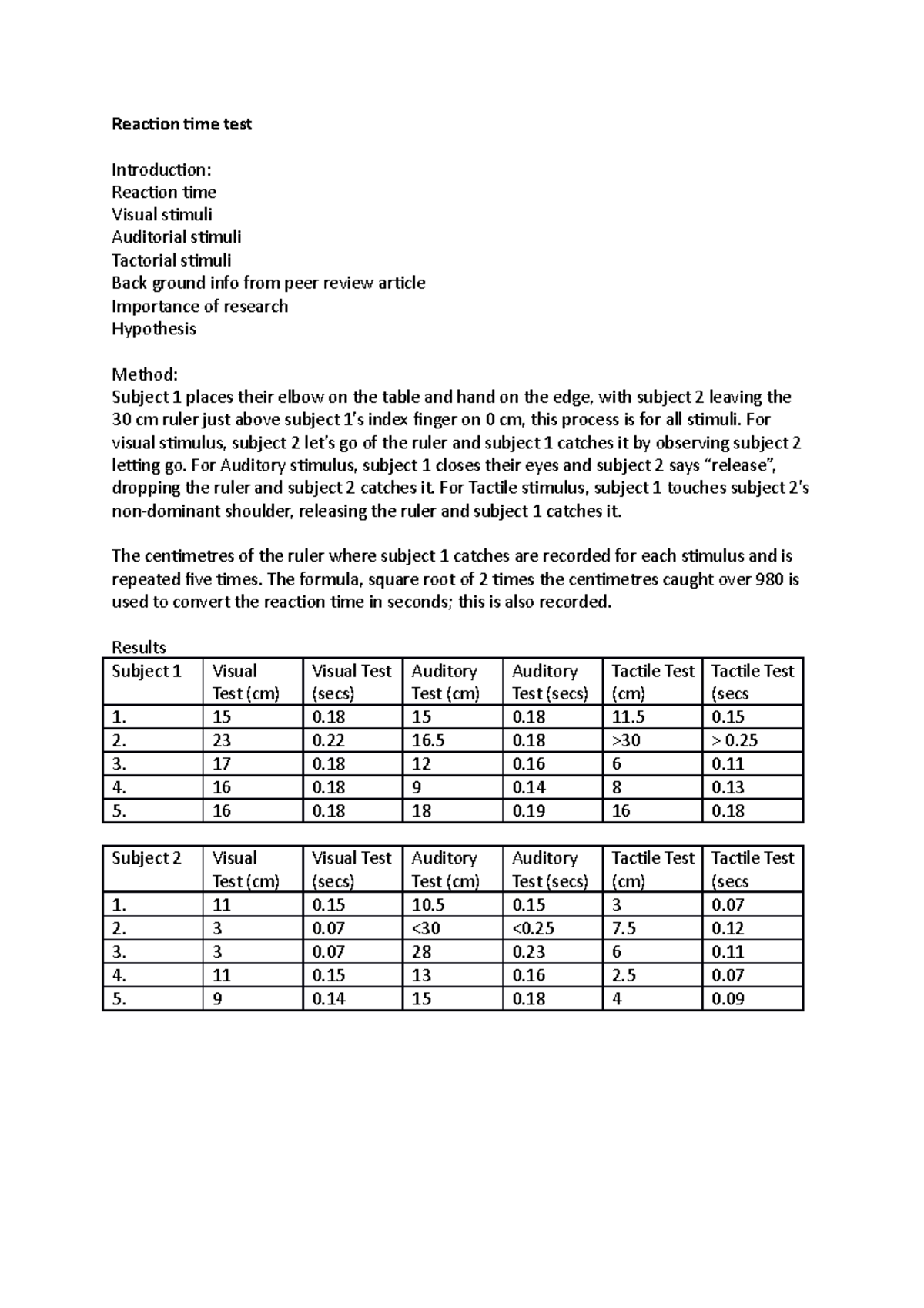 Reaction time test - Reaction time test Introduction: Reaction time ...