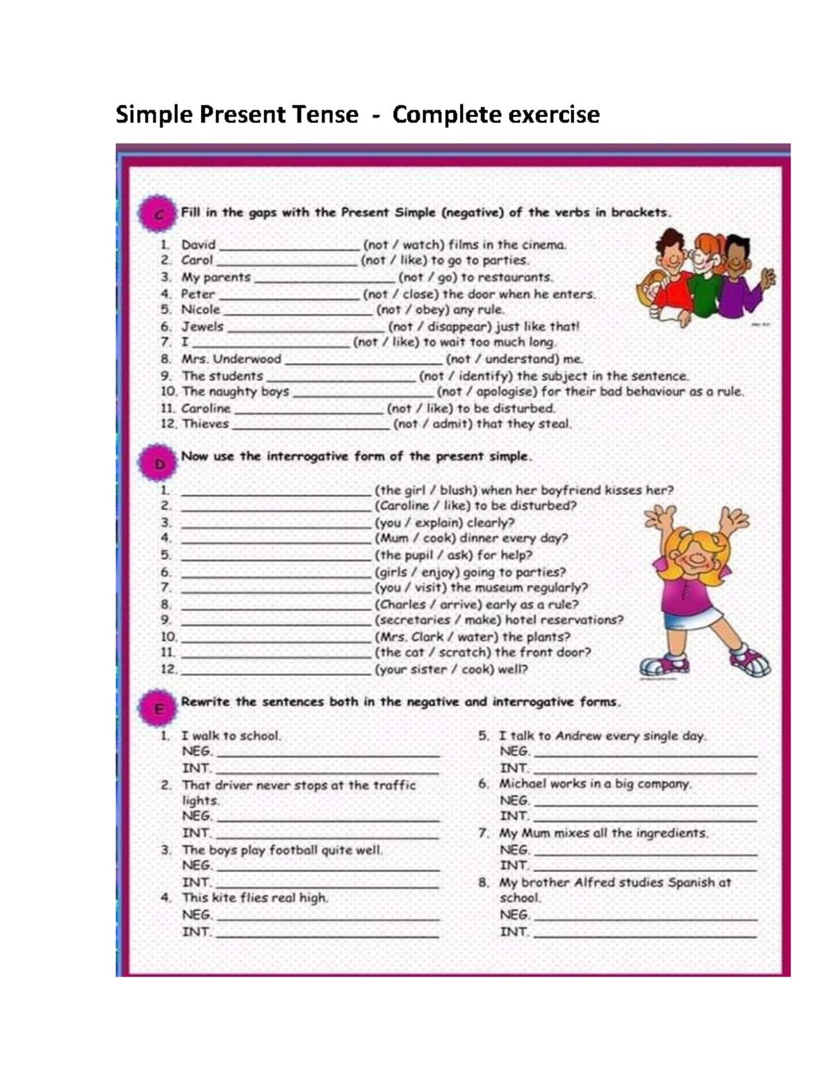 Simple Present Tense PRESENTE PROGRESIVO SIMPLE EJERCICIOS DE INGLES ...
