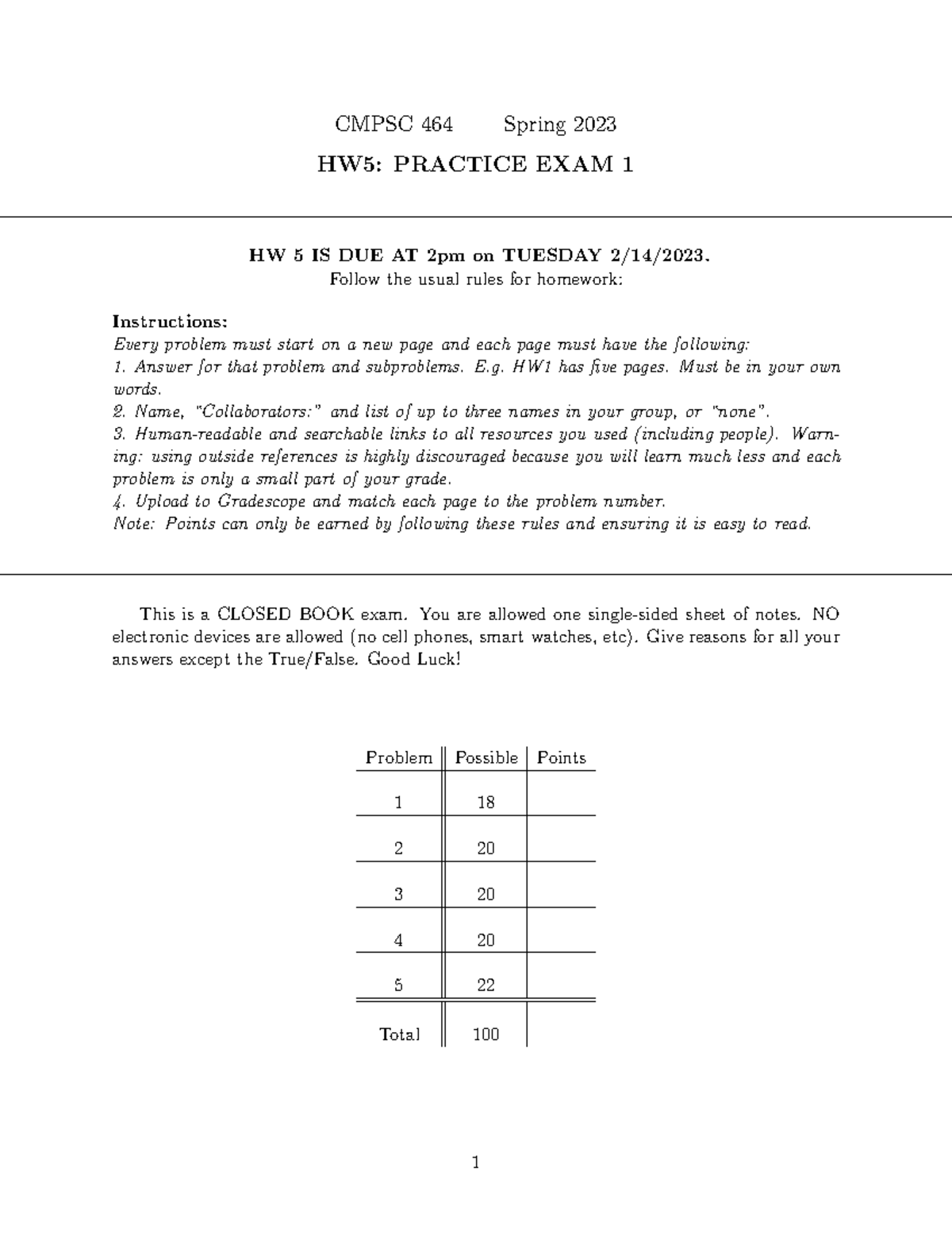 Hw5 - HW5 - CMPSC 464 Spring 2023 HW5: PRACTICE EXAM 1 HW 5 IS DUE AT ...