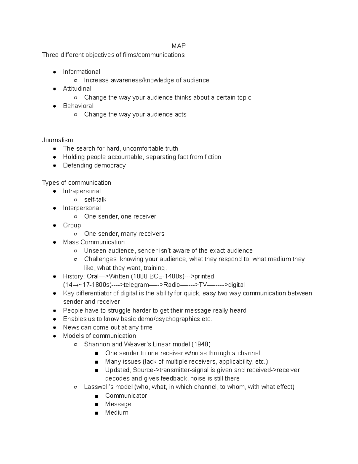 COM notes 1 MAP - MAP Three different objectives of films ...