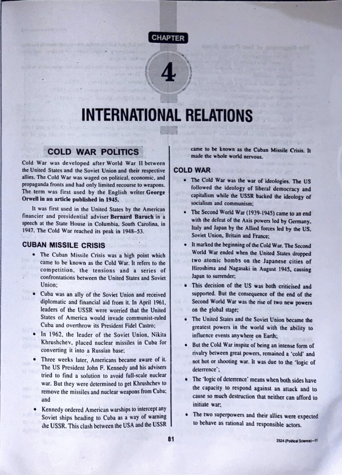 International relations - CHAPTER INTERNATIONAL RELATIONS COLD WAR ...