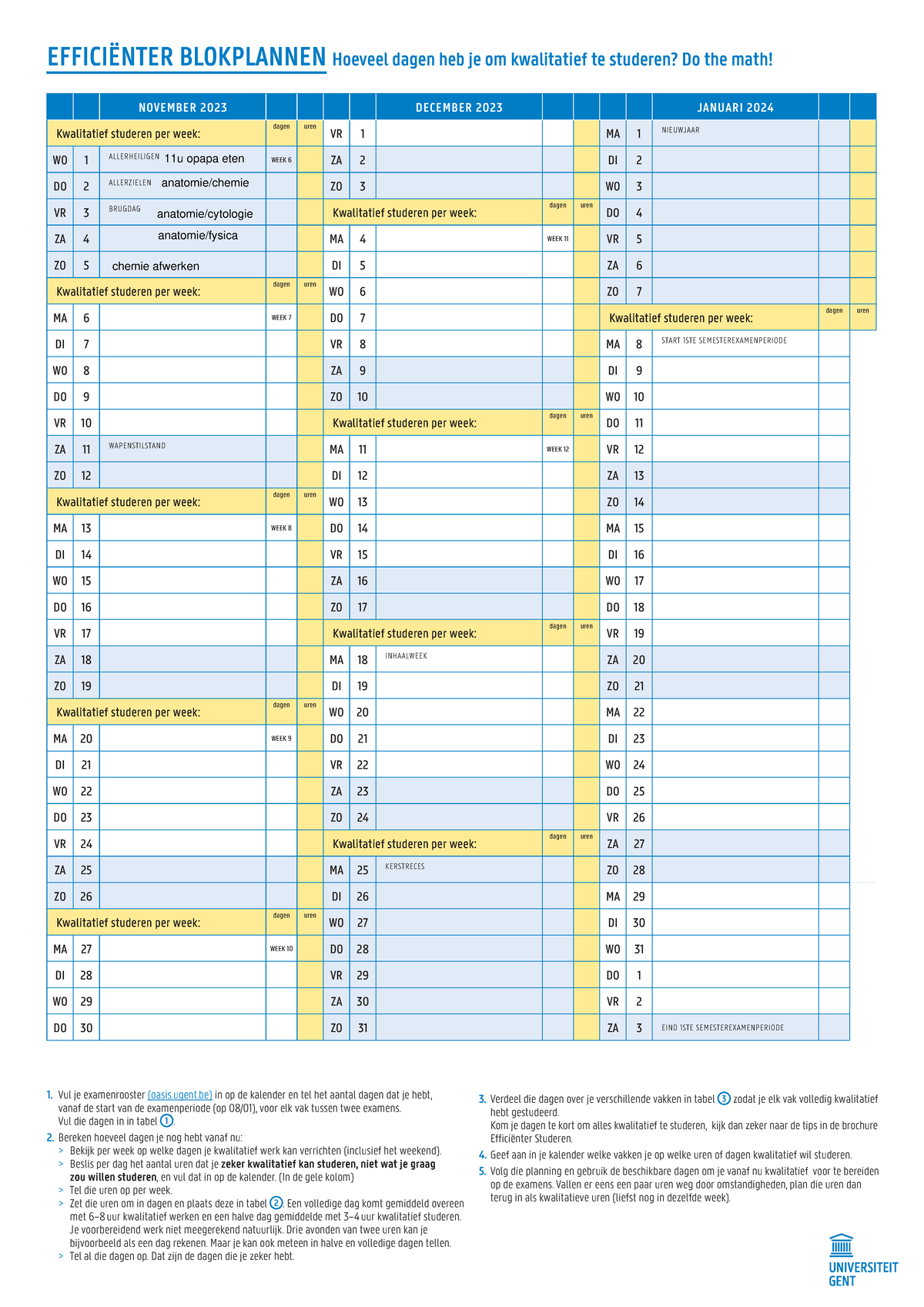 Blokplanner - Goed Wiskudne - Vul Je Examenrooster (oasis.ugent) In Op ...