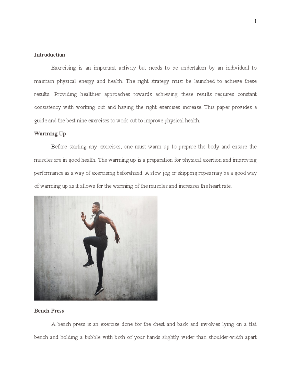 Sports and Workouts - xxxxxx - Introduction Exercising is an important ...