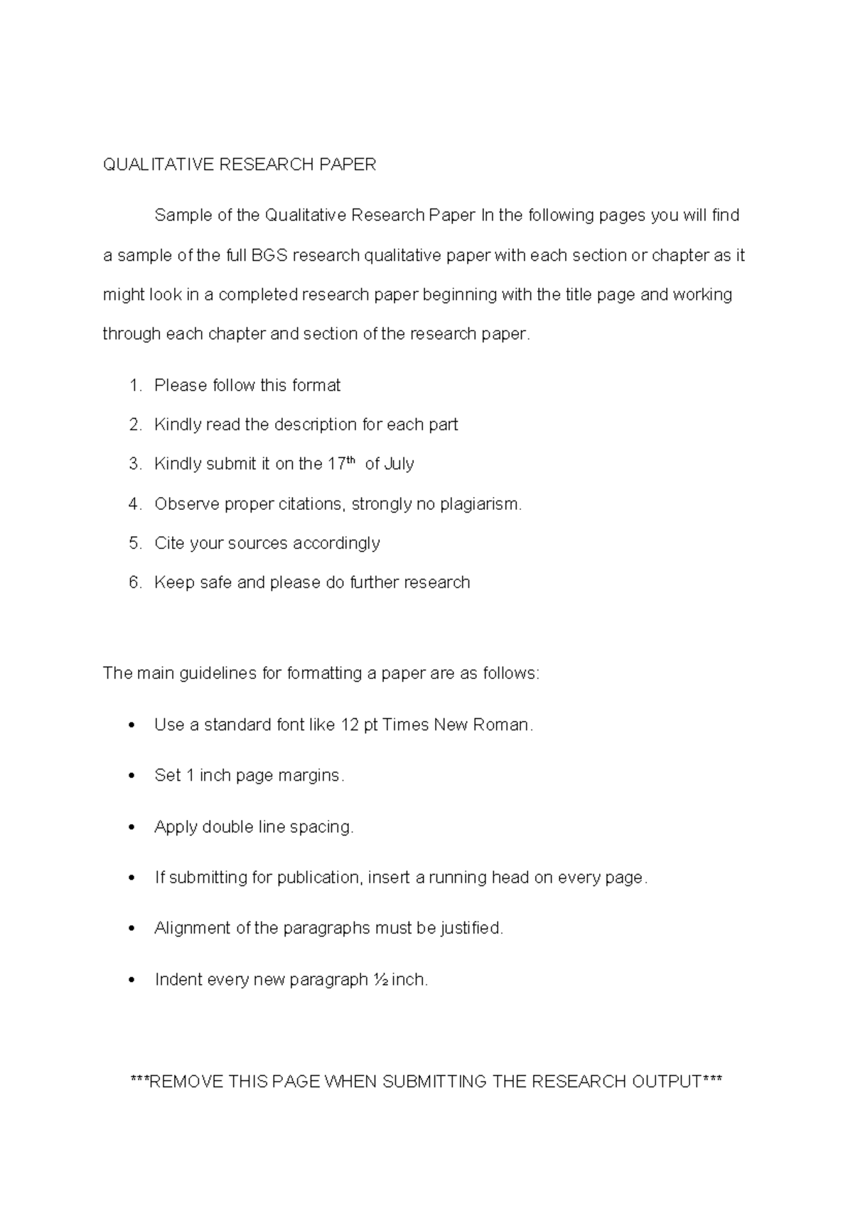 format for writing a qualitative research paper