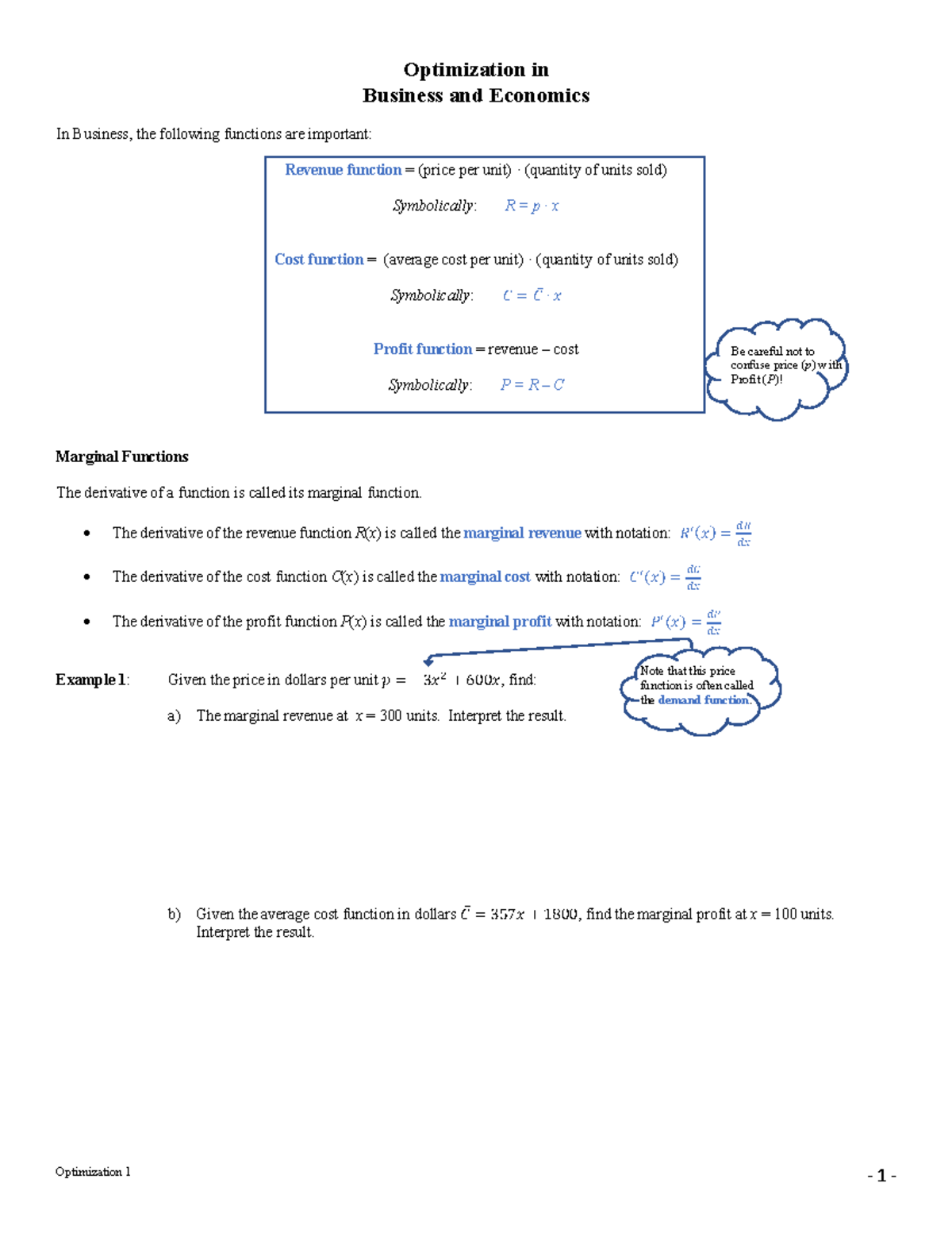 11b Optimization Calculus 1 Optimization In Business And Economics 11b Optimization Calculus 1 Optimization In Business And Economics
