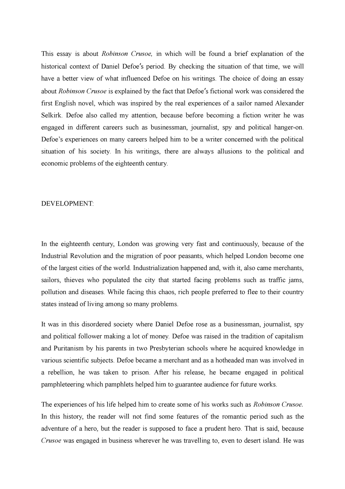 robinson crusoe essay pdf