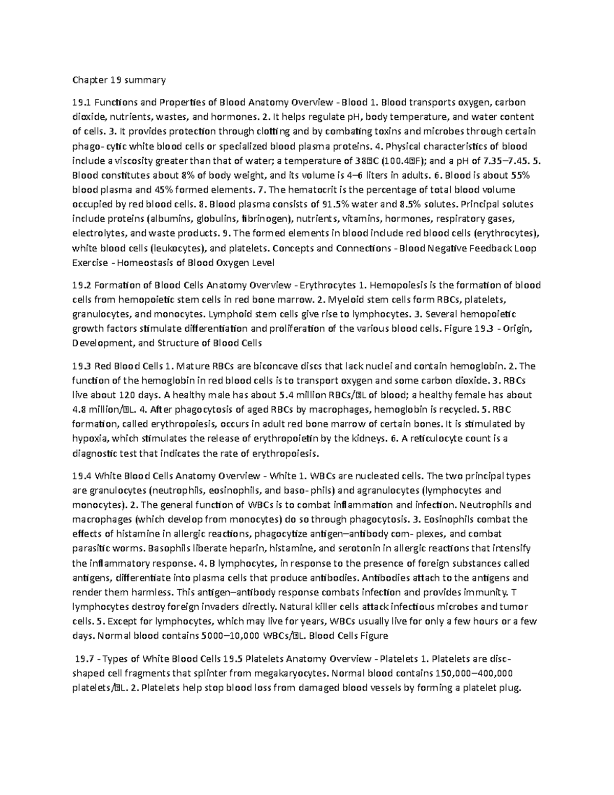 Chapter 19 summary The Blood - Chapter 19 summary 19 Functions and ...