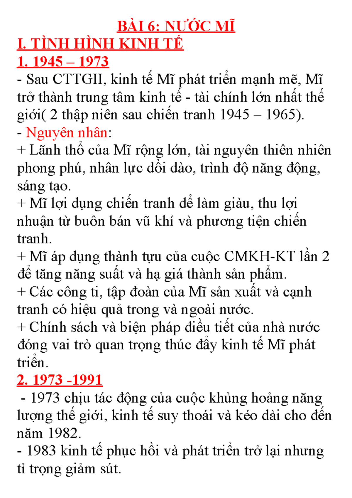 Bài 6 - ls 12 - 1254 - BÀI 6: NƯỚC MĨ I. TÌNH HÌNH KINH TẾ 1. 1945 ...