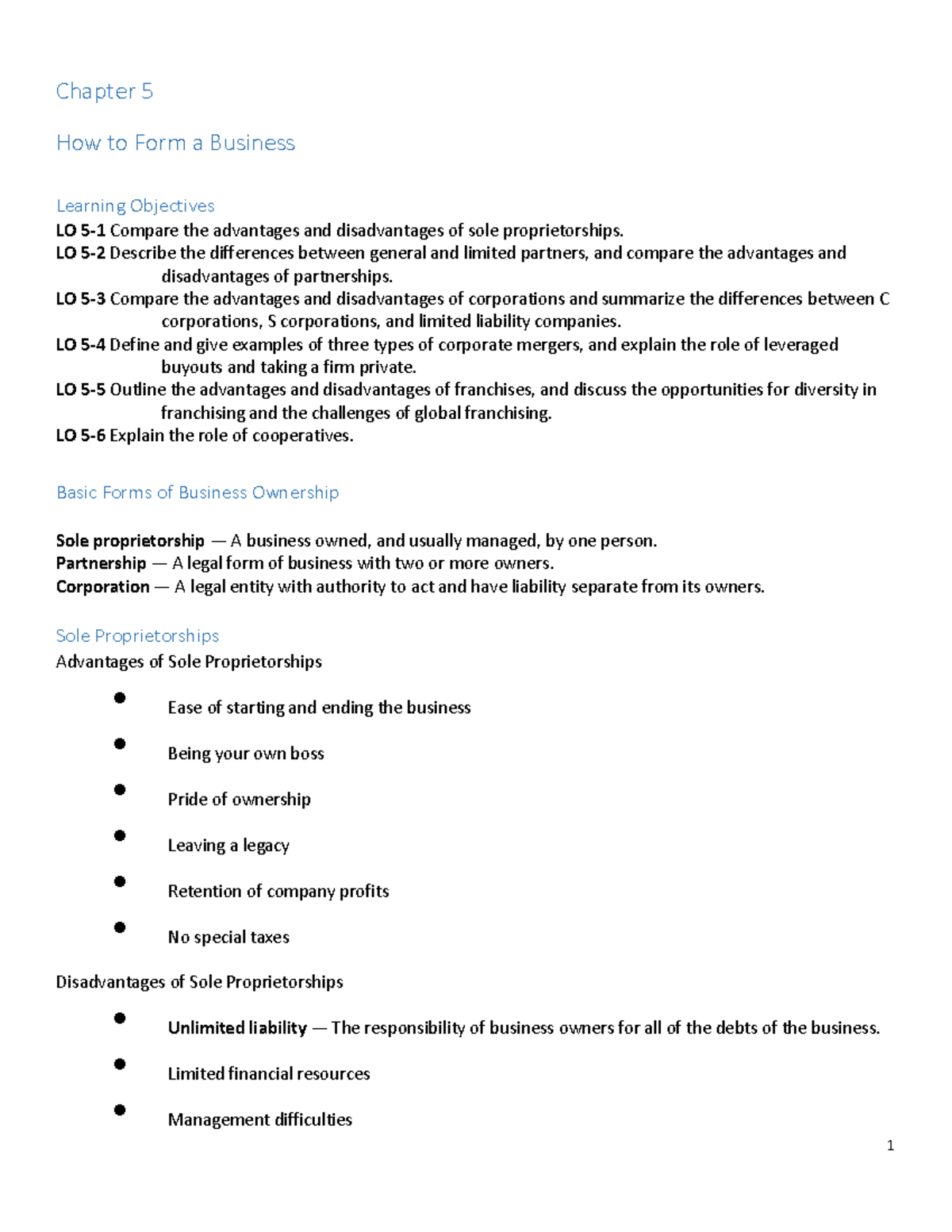 BUS9 Chapter 5 Outline - Chapter 5 How To Form A Business Learning ...