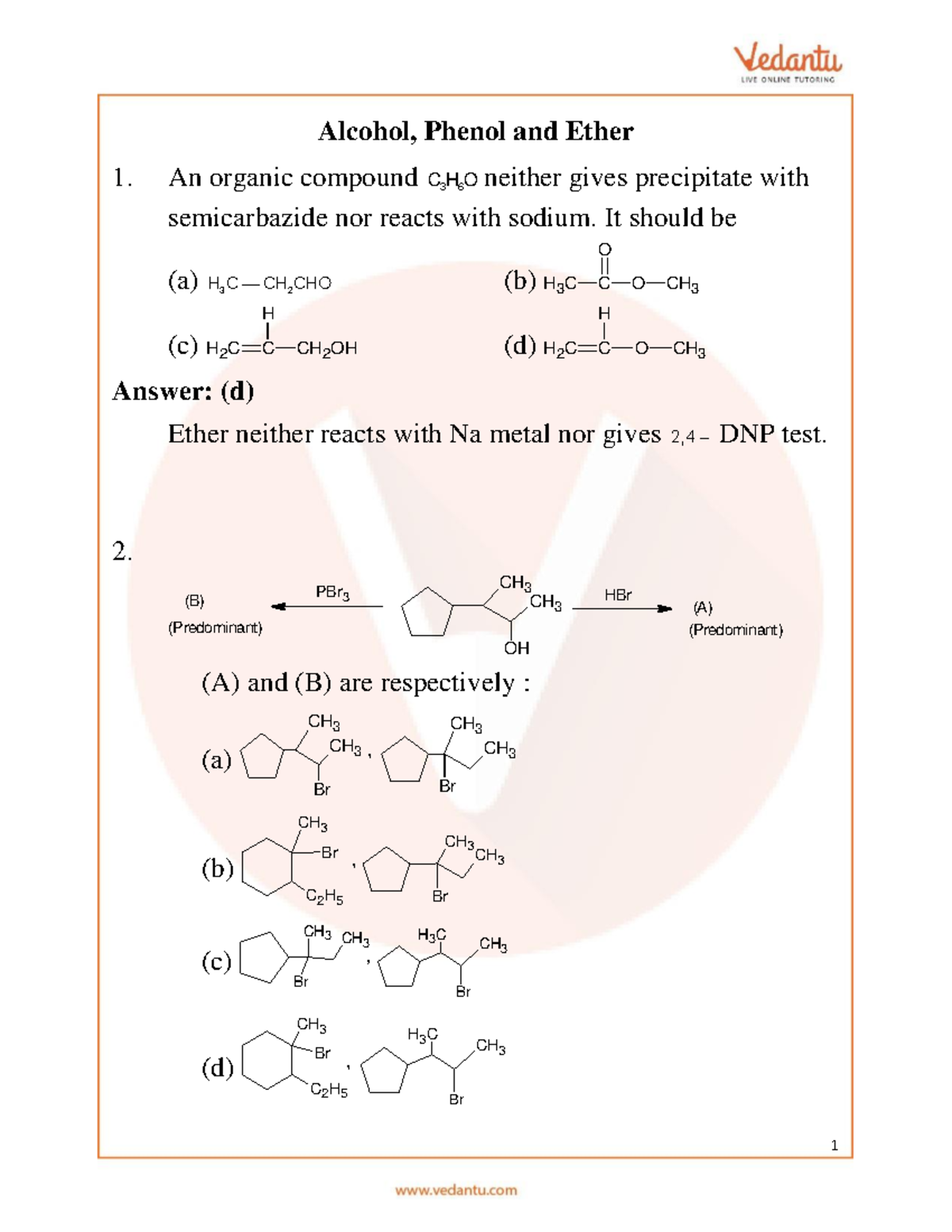 alcohol phenol and ether case study questions