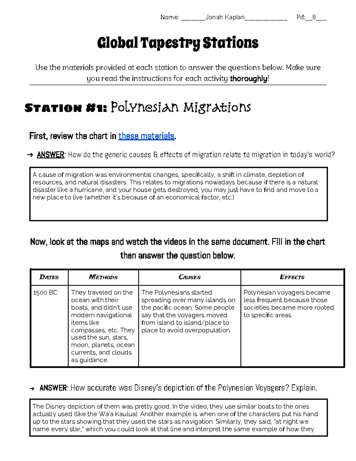 Copy of Global Tapestry Station Packet - Name: Jonah Kaplan_____ Pd:8 ...