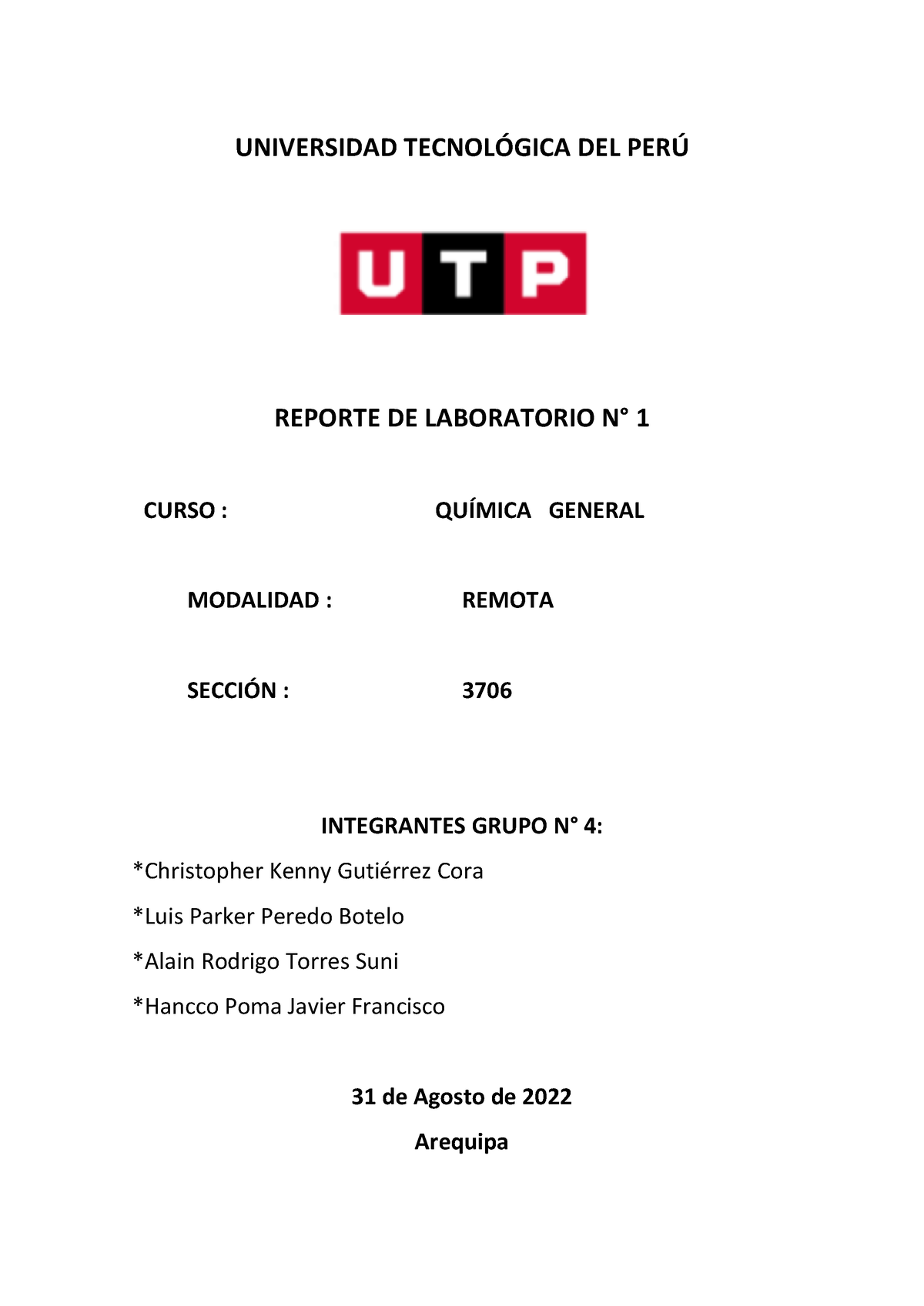 Formato Reporte Laboratorio 1 Grupo 4 - UNIVERSIDAD TECNOL”GICA DEL PER ...