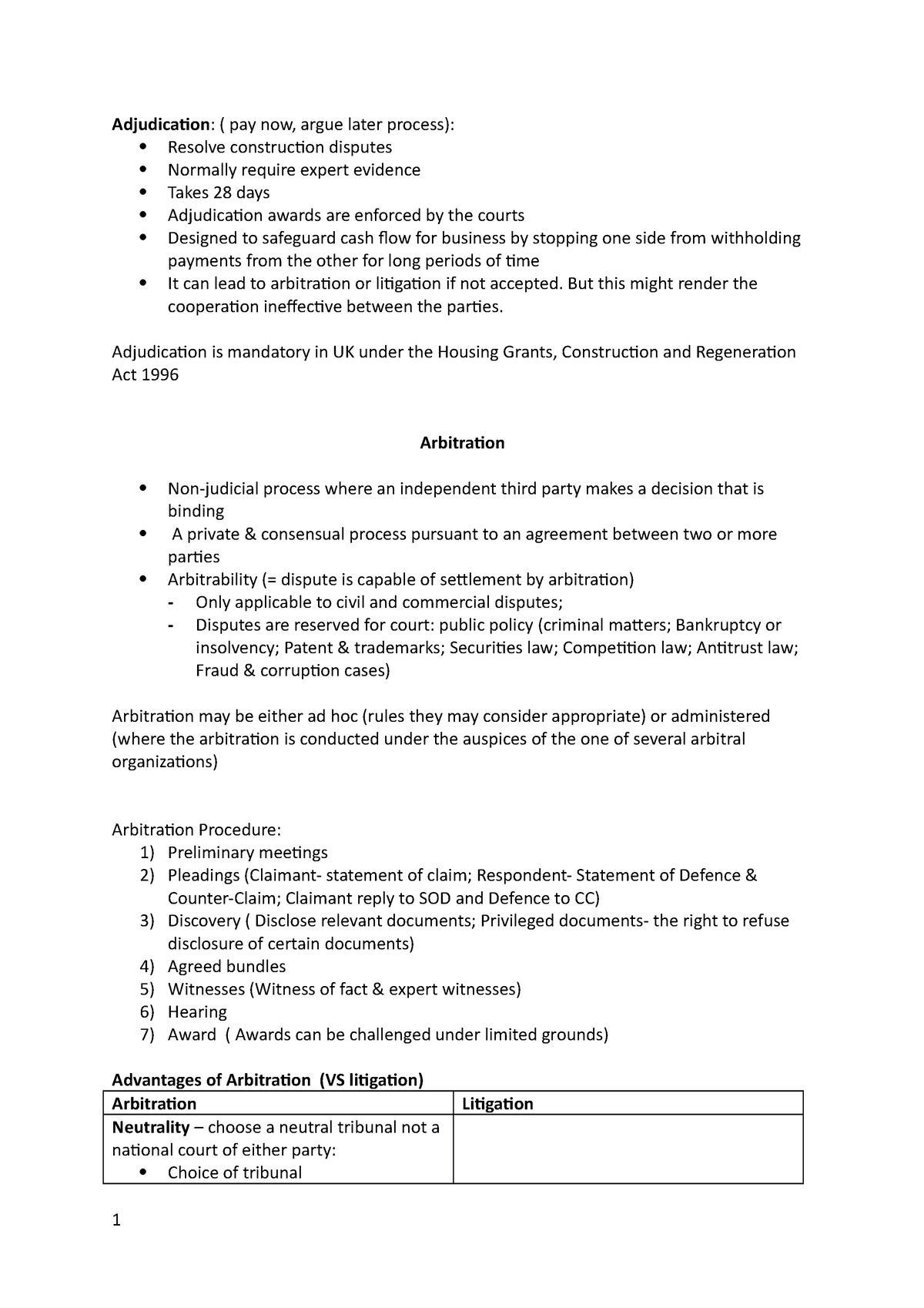 Dispute Resolution (Notes) - Adjudication: ( pay now, argue later ...