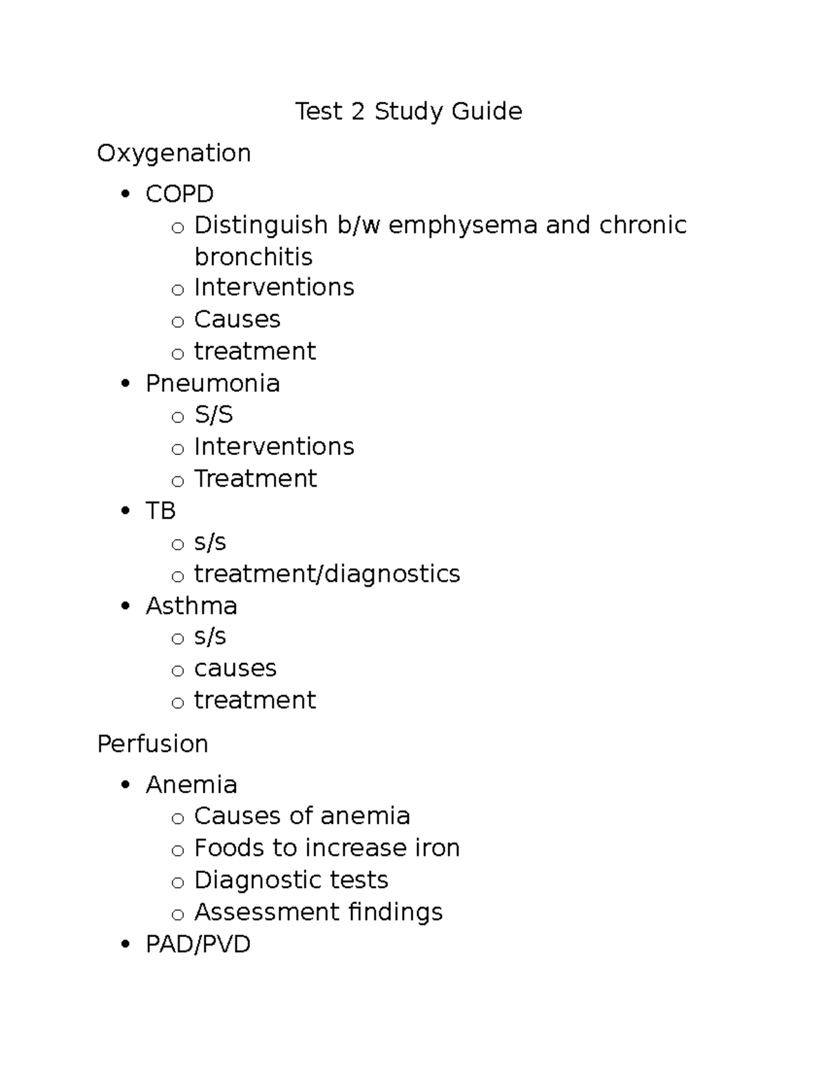 Test 2 study guide oxygen abg perfusion - Test 2 Study Guide ...