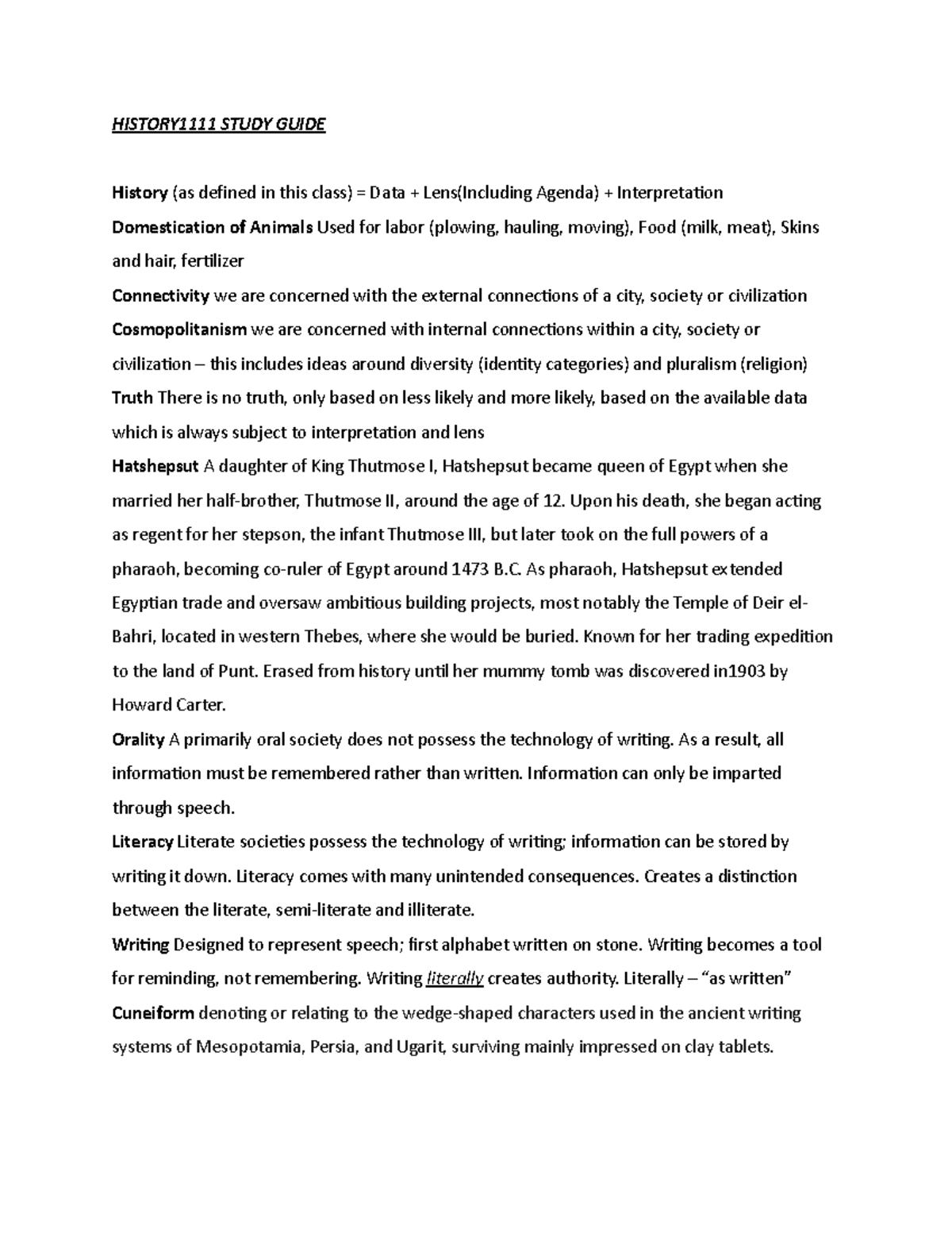 History 1111 Study Guide - HISTORY1111 STUDY GUIDE History (as defined ...