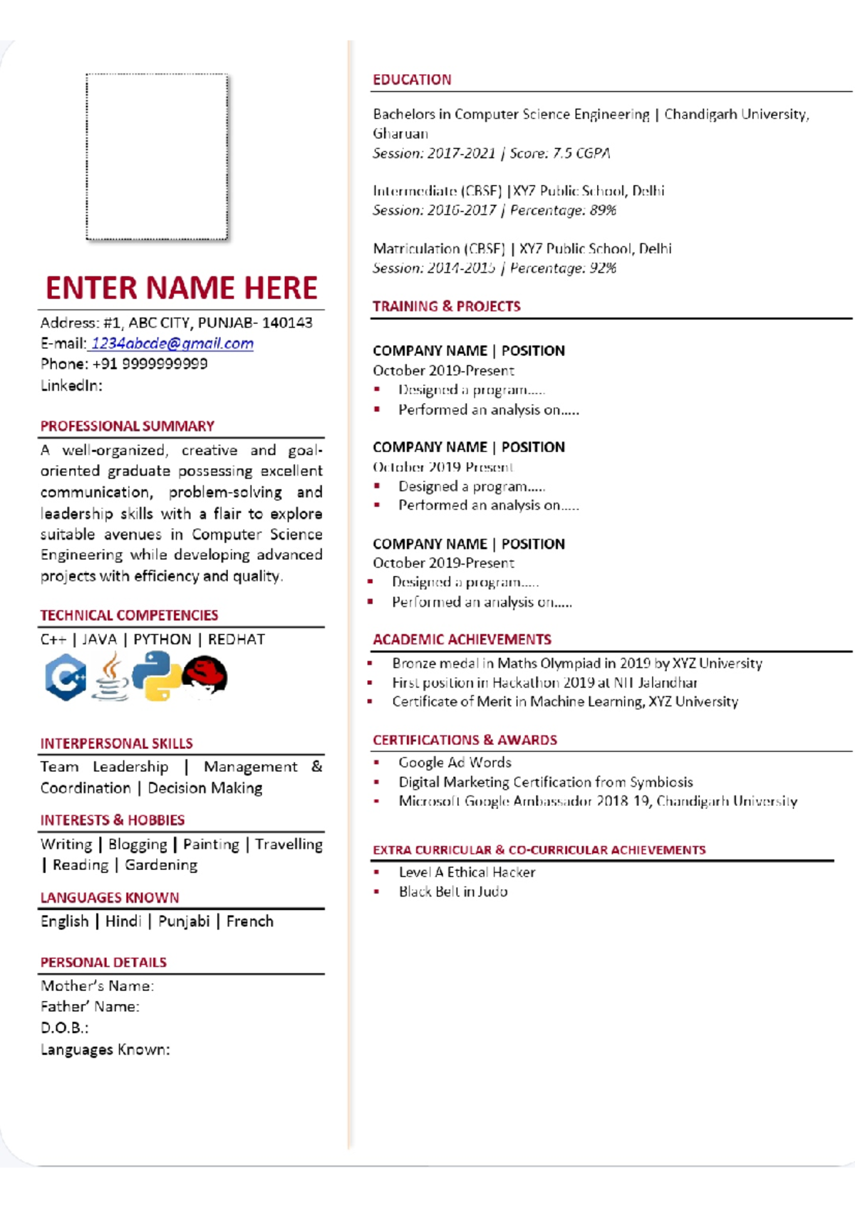 Free Biodata Format for Word