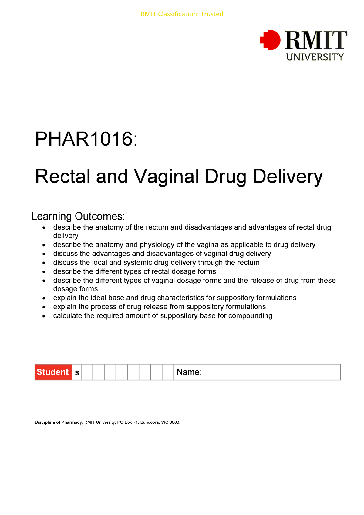 Phar Tutorial Answers V Phar Rectal And Vaginal Drug