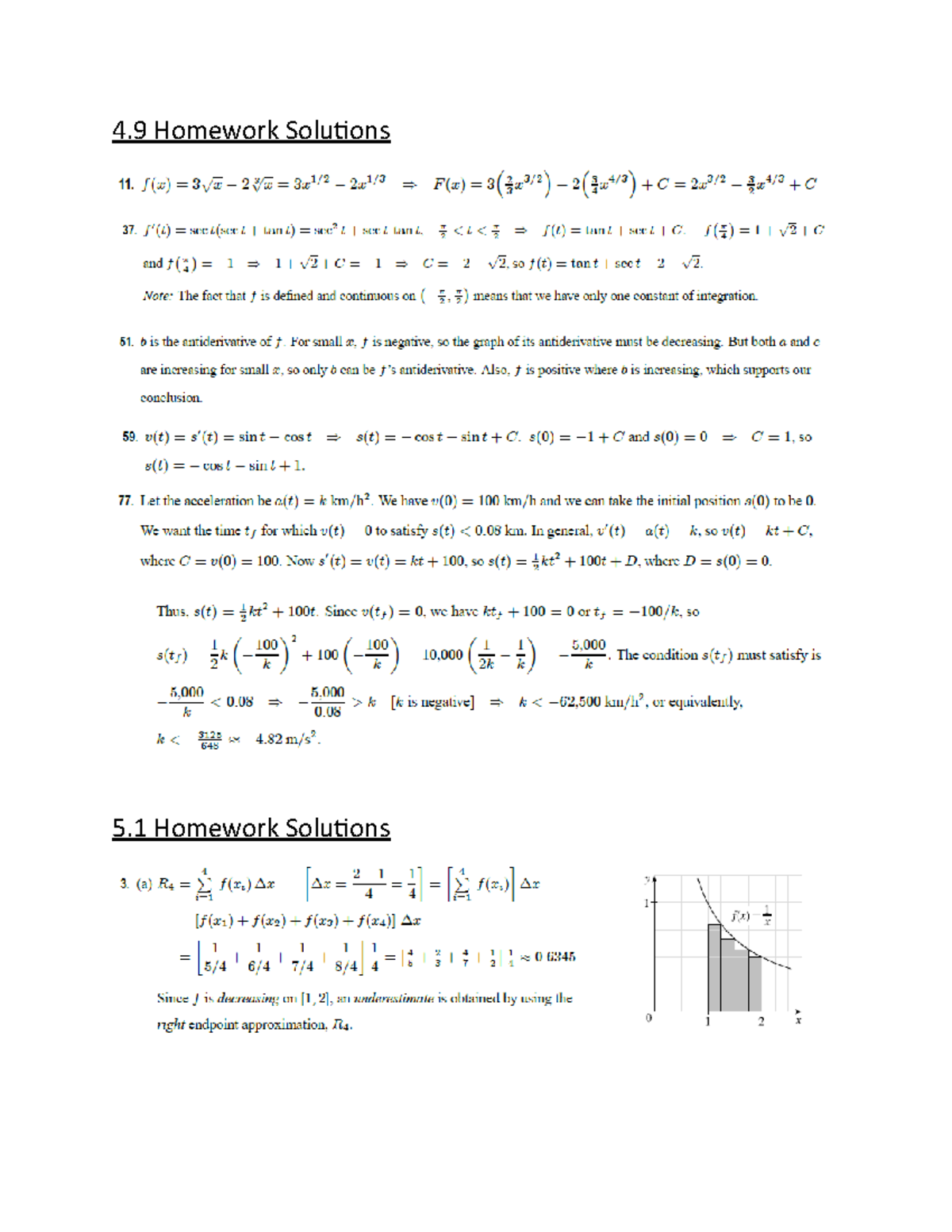 Calc Solutions 9 - MATH1010U - 4 Homework Solutions 5 Homework ...