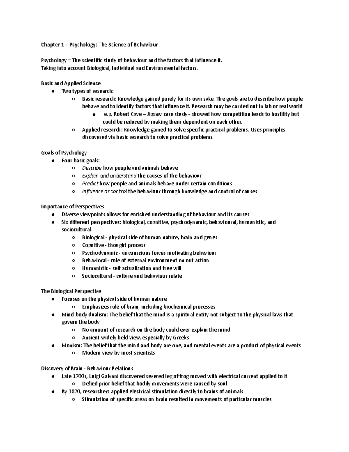 Psych 1000 Bible Chapter 1 Psychology The Science of Behaviour