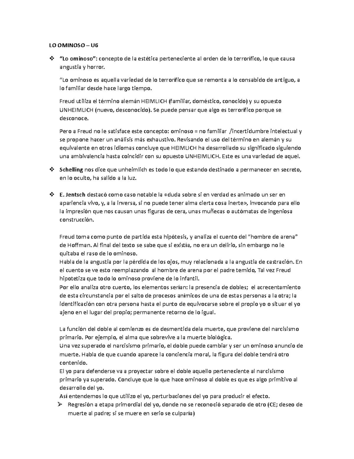 Lo Ominoso, Freud LO OMINOSO U “Lo ominoso” concepto de la estética perteneciente al orden