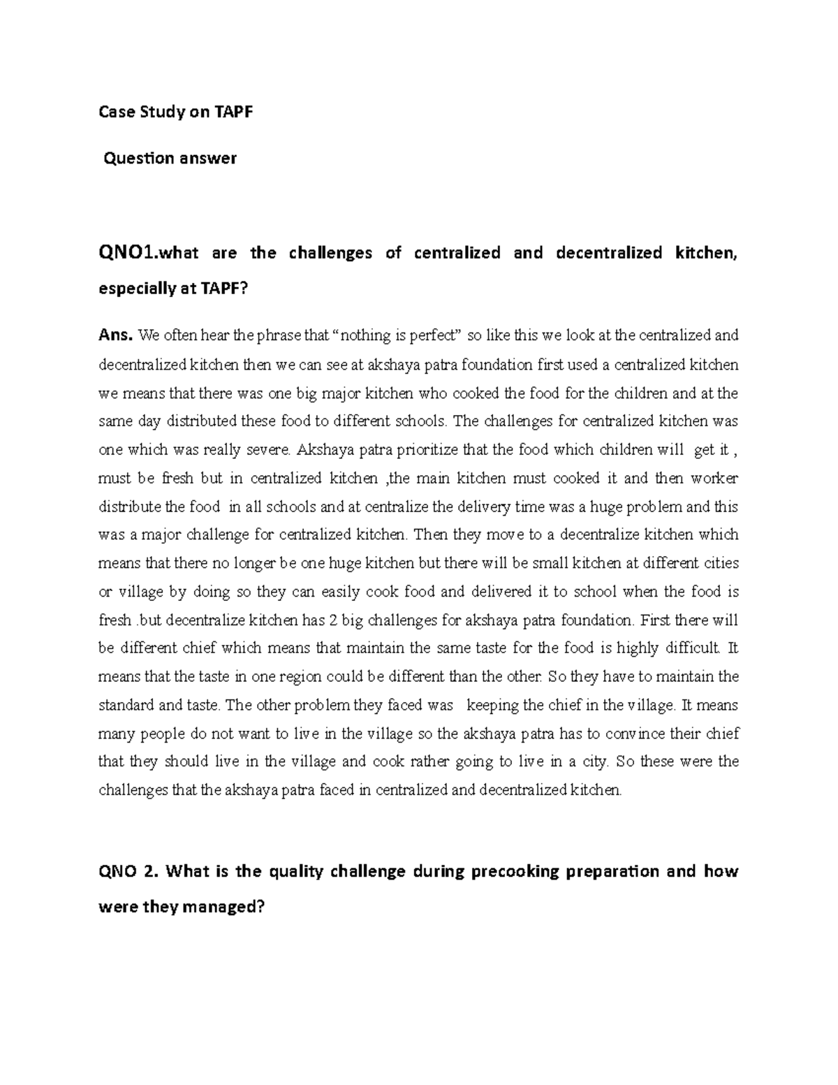 Tapf Masood - akshaya patra - Case Study on TAPF Question answer QNO1 ...
