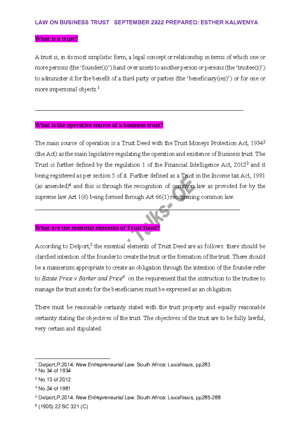 LAW ON Business Trust IN Namibia- share - What is a trust? A trust is ...