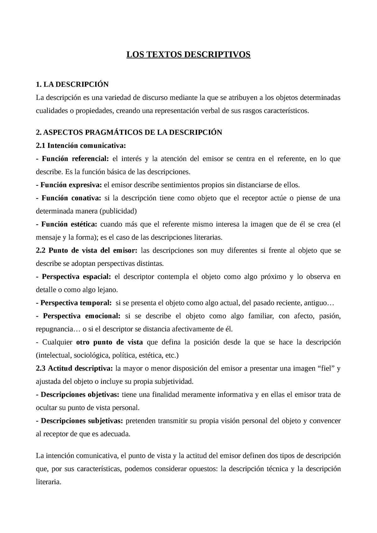 Textos Descriptivos Teoría Y Ejercicios Los Textos Descriptivos 1 La DescripciÓn La 1878