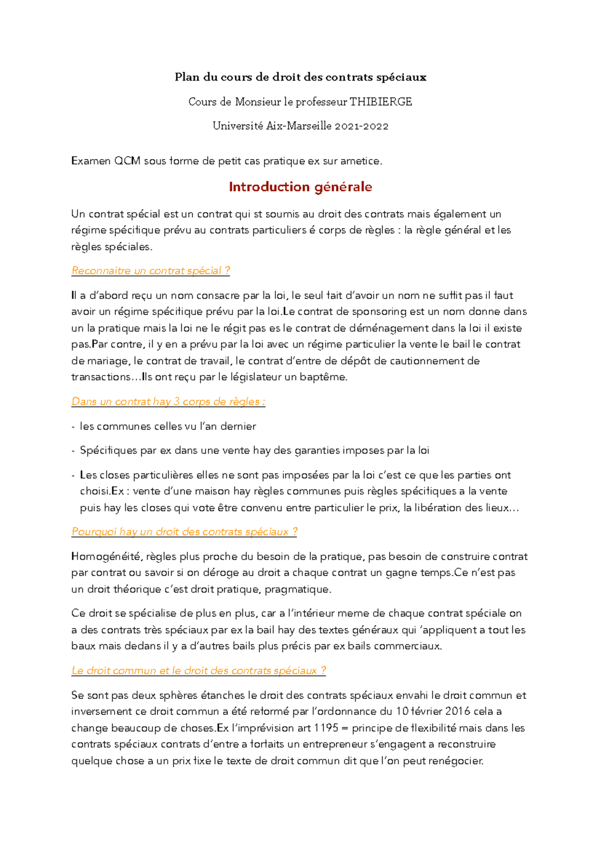 Droit Des Contrats Speciaux L S Plan Du Cours De Droit Des Contrats Sp Ciaux Cours De