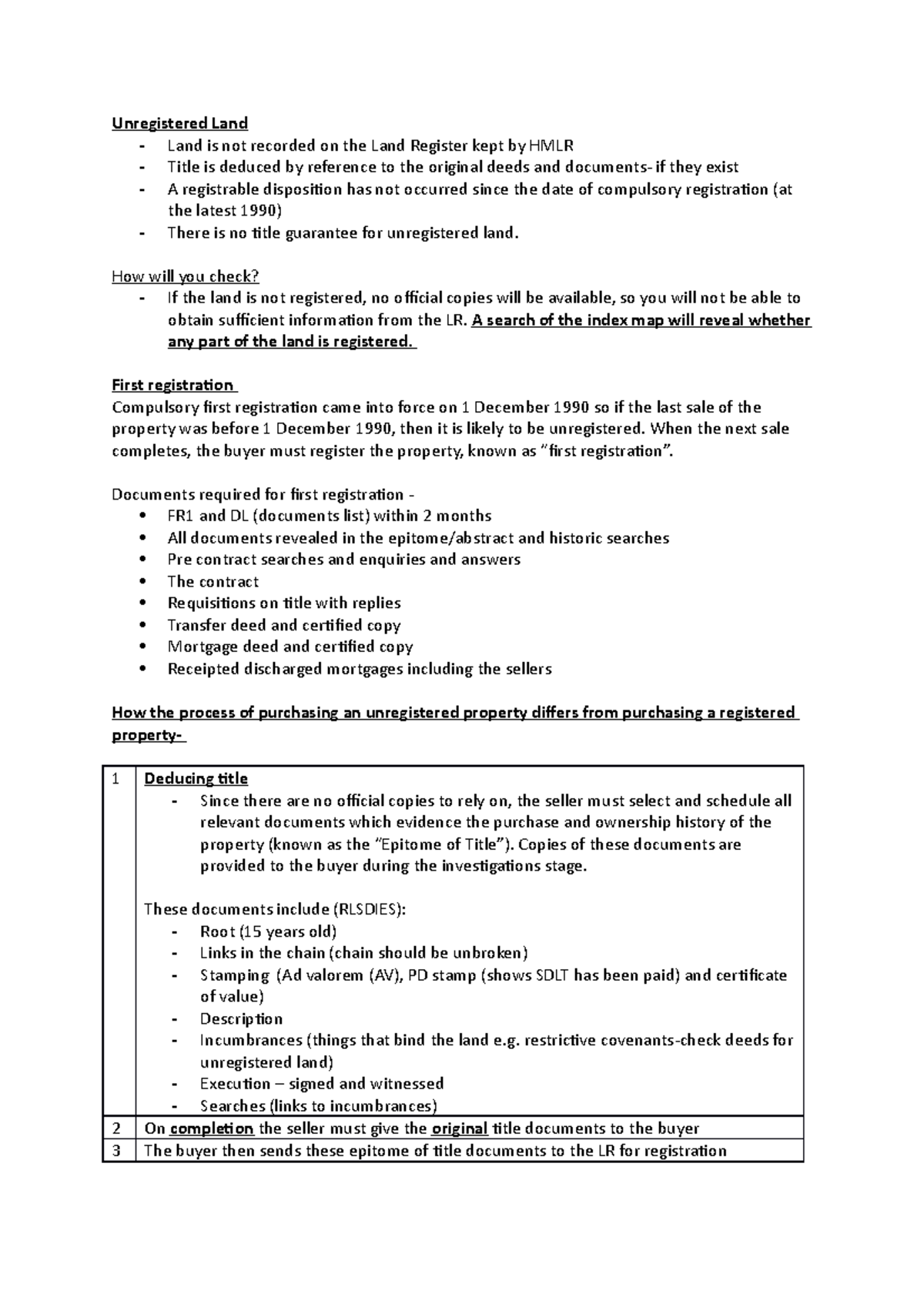 20. Deducing Title of Unreg land - Unregistered Land - Land is not ...