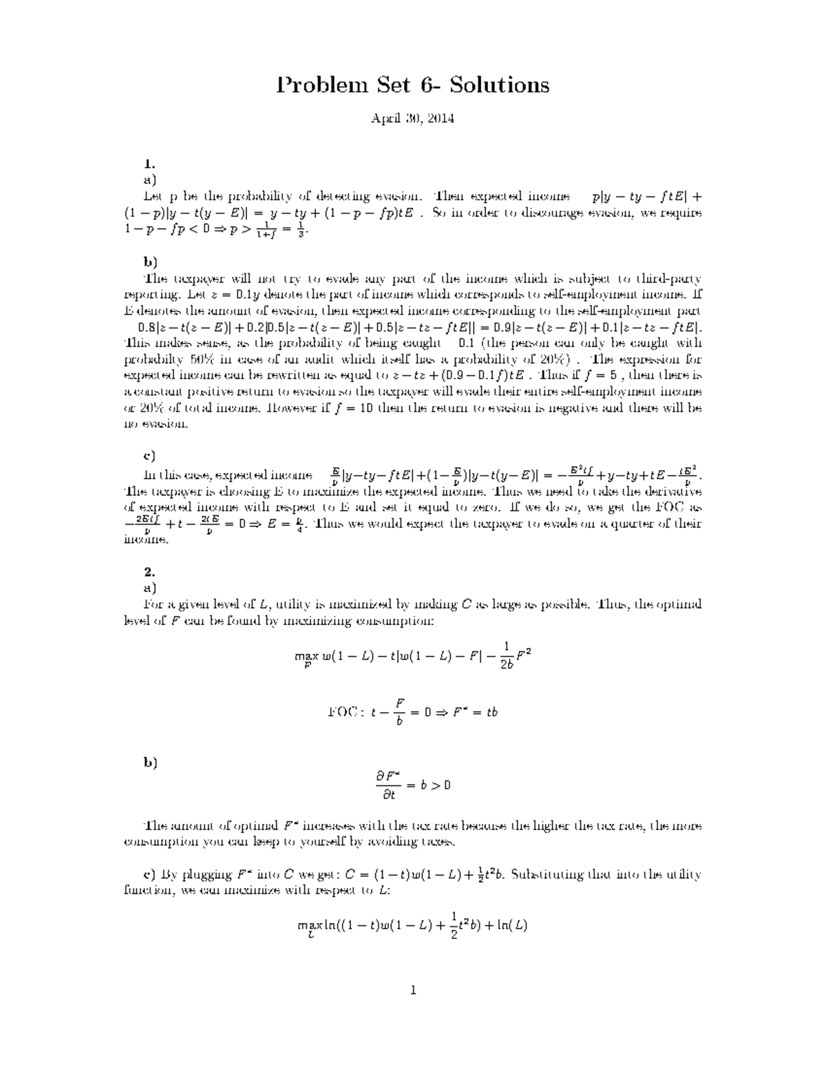 Ps6 Solutions - Solution - Problem Set Solutions April 30, 2014 1. A ...