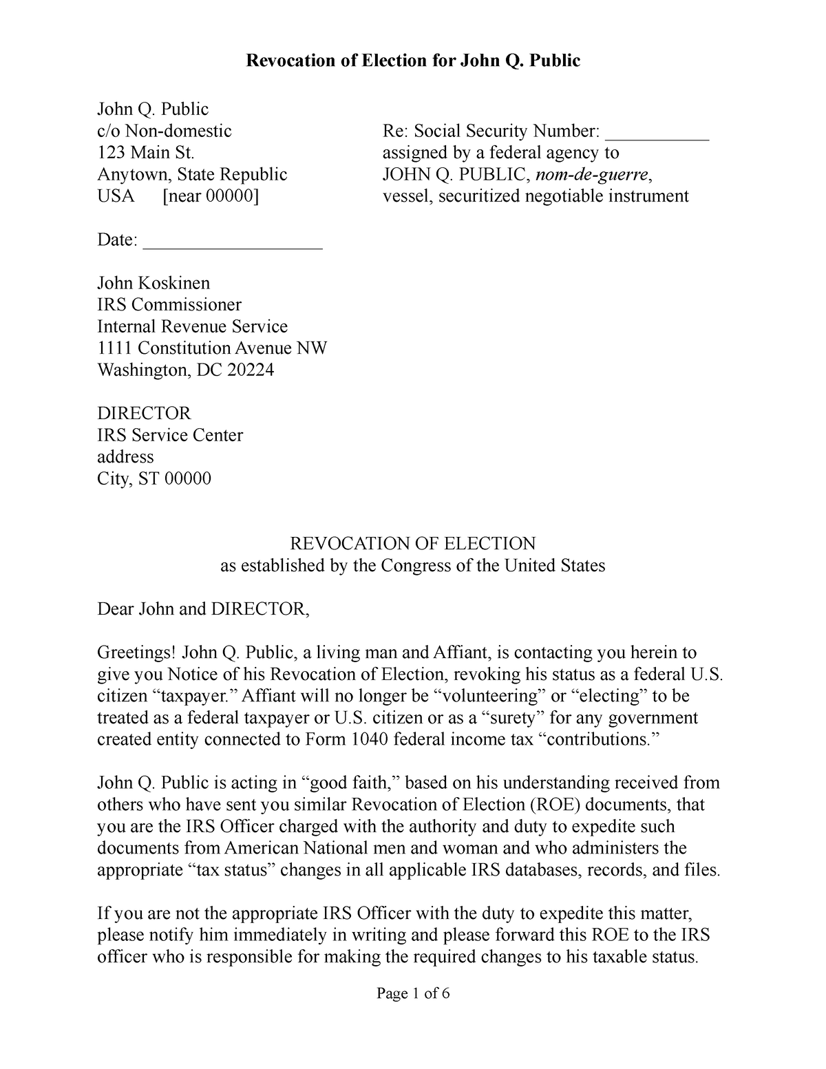 446094801 1 Notice Of Revocation Of Election ROD Class - John Q. Public ...