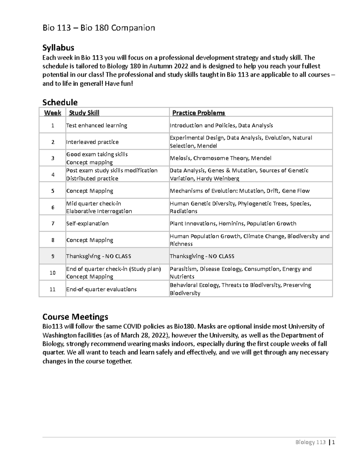 Bio113 AUT22 Syllabus and Policies - Bio 113 – Bio 180 Companion ...