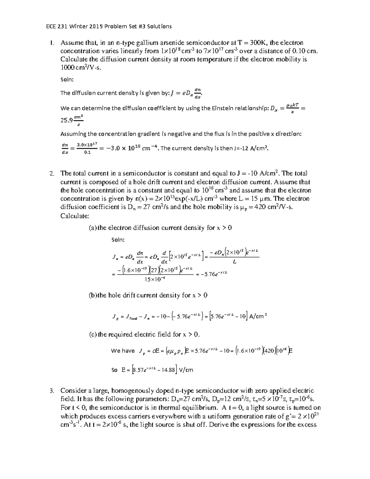 Problem Set 3 Solutions - 1. Assume That, In An N-type Gallium Arsenide ...