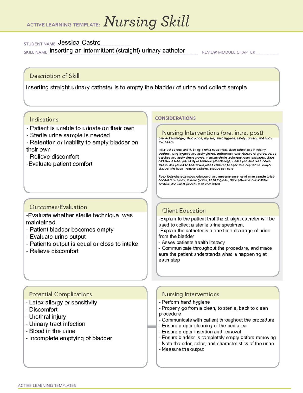 Nursing Skill charting Straight cath 4 - ACTIVE LEARNING TEMPLATES