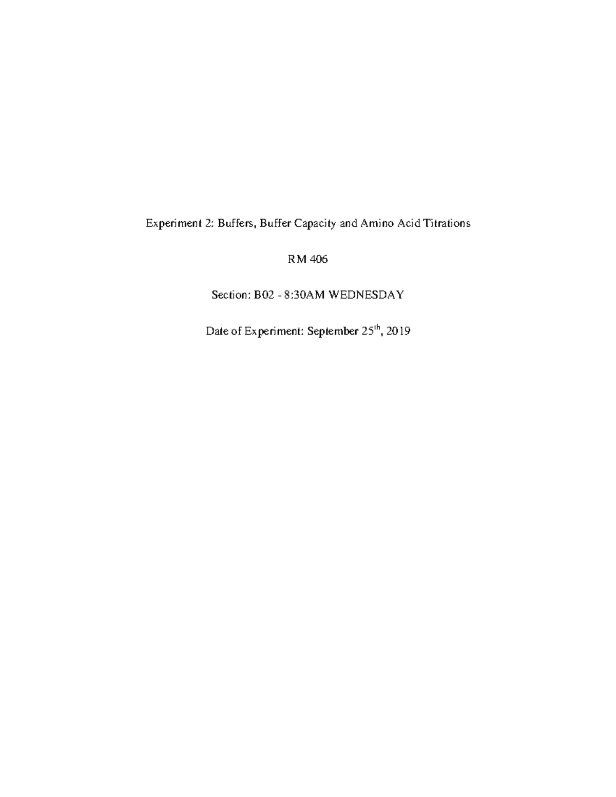 CHEM 2360 Lab report 2 - Experiment 2: Buffers, Buffer Capacity and ...