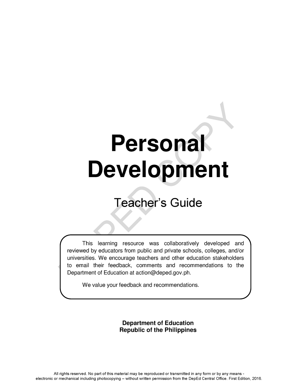 Pesonal Development - DEPED COPY Personal Development Teacher’s Guide ...