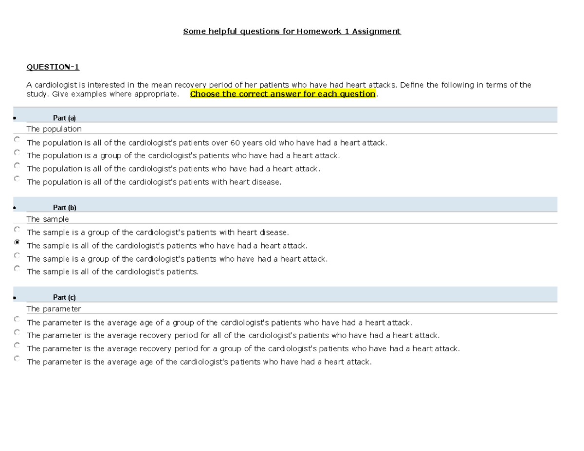Some helpful questions for Homework 1 Assignment Some helpful