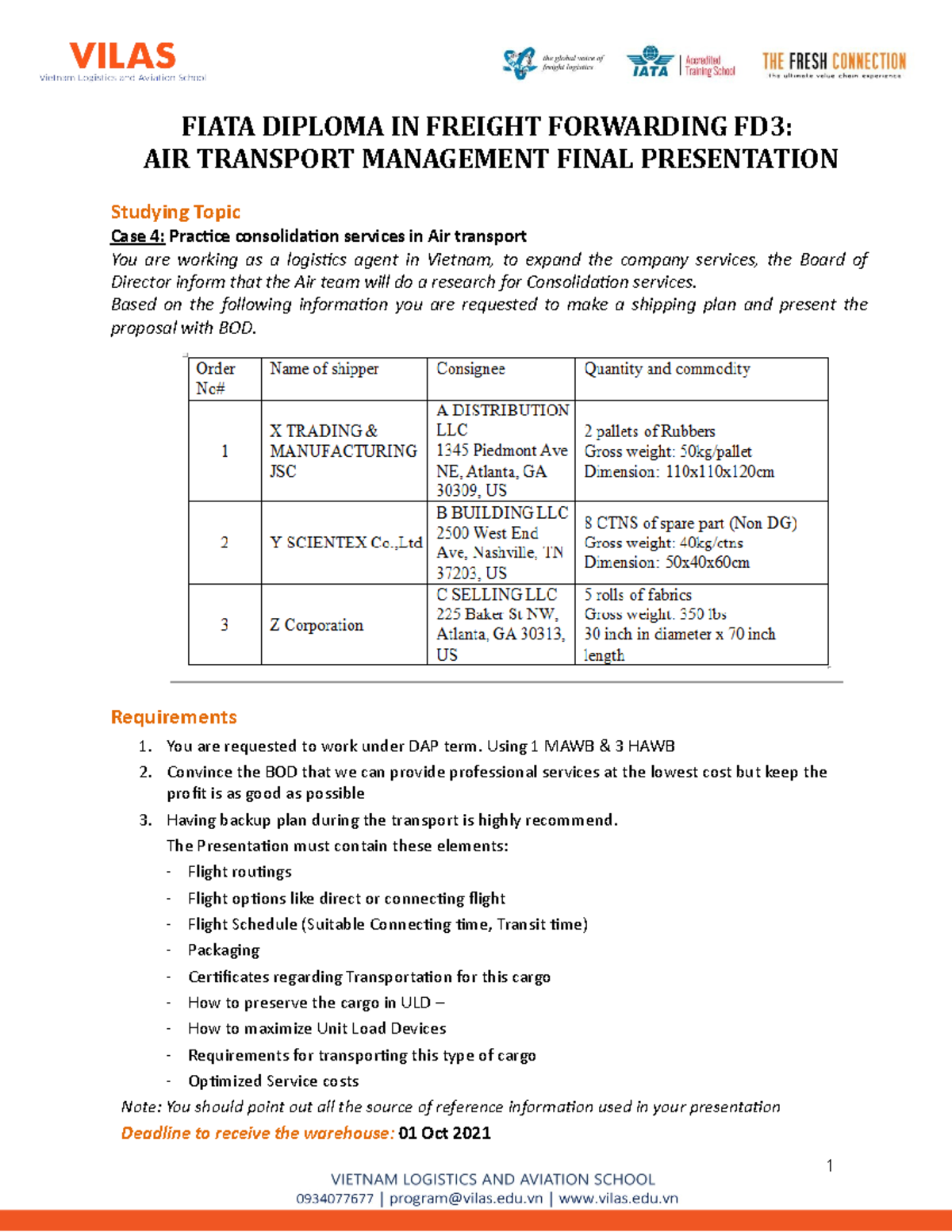 Vilas Fiata TDT K23 FD3 Case-Study-Topic-4 - FIATA DIPLOMA IN FREIGHT ...